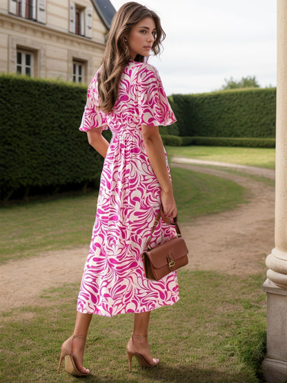 Printed Surplice Half Sleeve Midi Dress