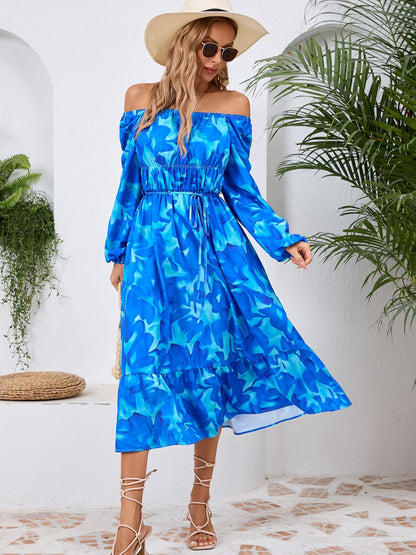 Printed Long Sleeve Midi Dress