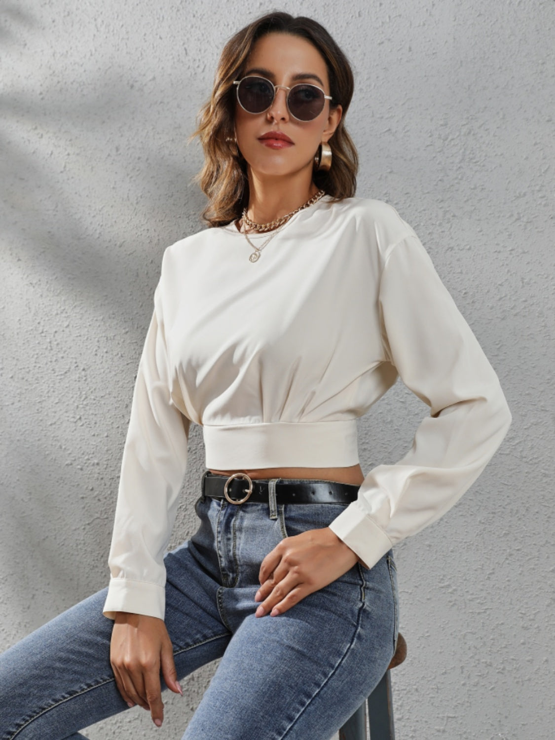 Round Neck Long Sleeve Blouse