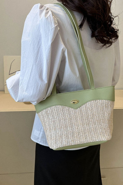 Two-Tone Straw PU Tote Bag