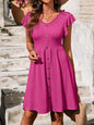 Decorative Button Ruffled V-Neck Dress