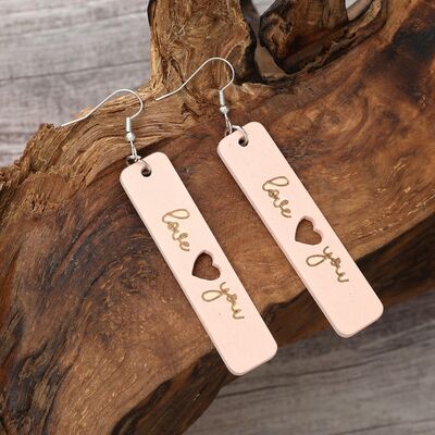 Heart Cutout Wooden Dangle Earrings