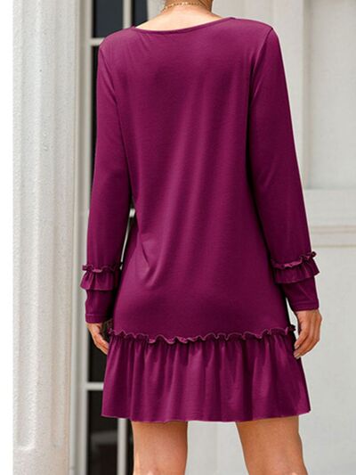 Frill V-Neck Long Sleeve Mini Dress