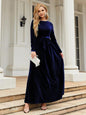 Tie Front Round Neck Long Sleeve Maxi Dress