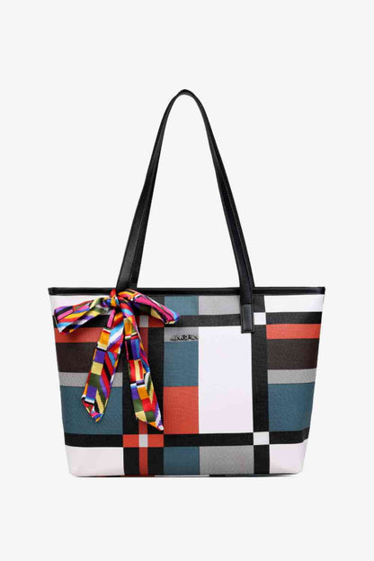 Adored Color Block Tie Detail PU Leather Tote Bag